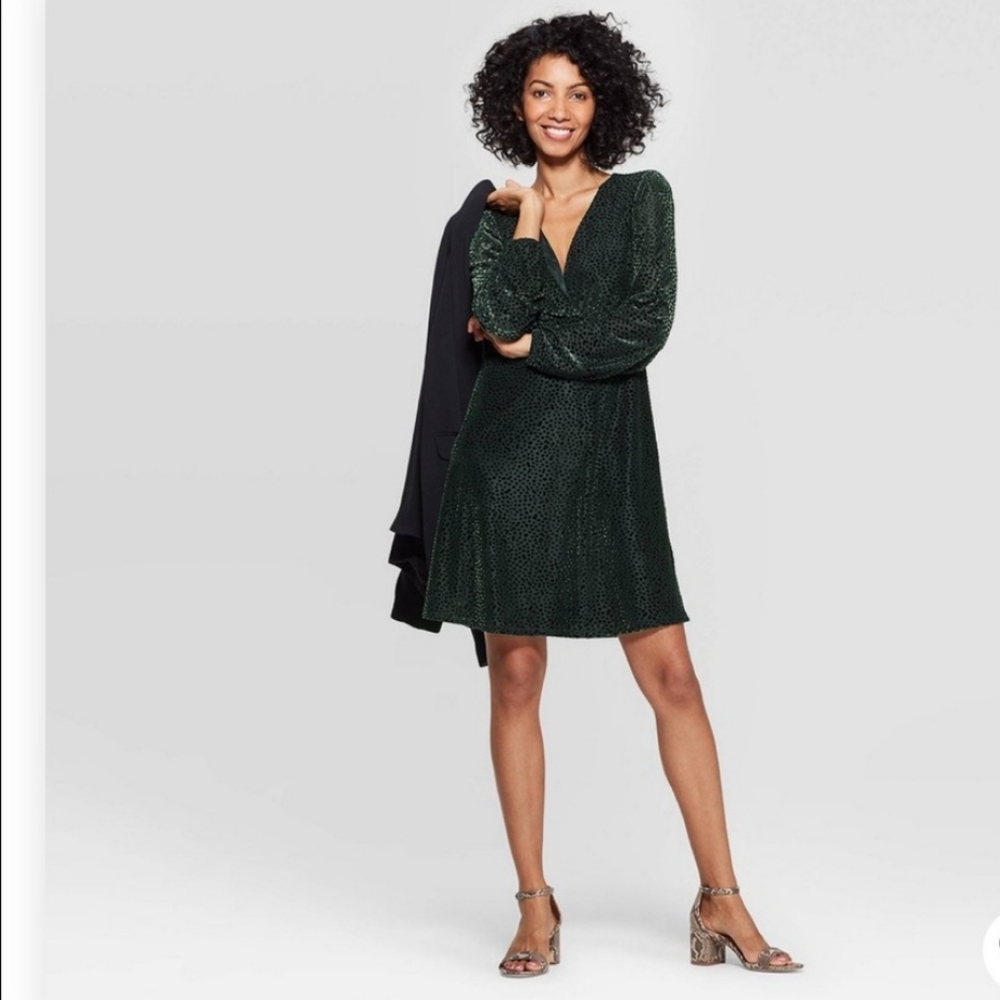 A New Day Emerald Green polka dot dress